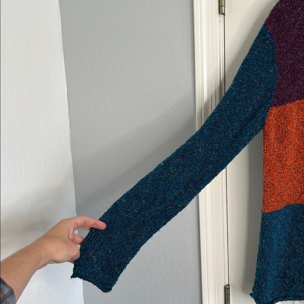 Vintage 90s chunky knit pocket sweater with multi color squares Westbound medium - Picture 7 of 7